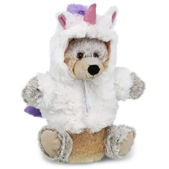 DolliBu Wolf Unicorn Plush Stuffed Animal Hand Puppet Toy - Super Soft Wolfcorn Dress Up with Removable Plush Unicorn Outfit, Cute Fantasy Wildlife Gift - 9.5 Inches
