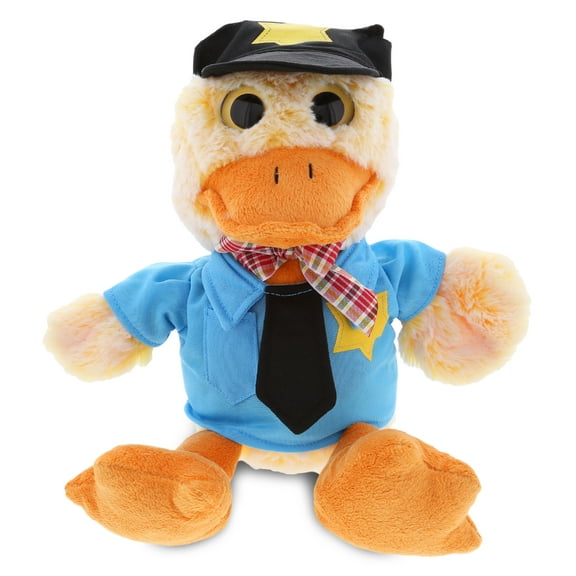 DolliBu Yellow Duck Police Officer Plush Toy - Super Soft Sitting Duck Cop Stuffed Animal Dress Up with Cute Cop Uniform & Cap Outfit - 9" Inches