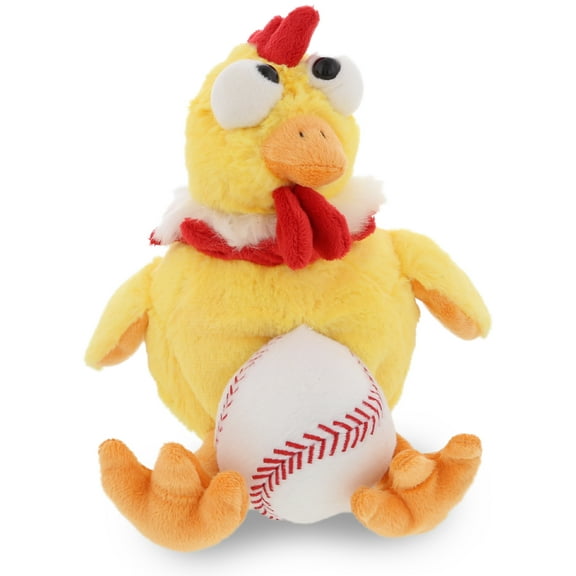 DolliBu Yellow Rooster Stuffed Animal with Baseball Plush - Soft Huggable Rooster, Adorable Playtime Plush Toy, Cute Farm Animal Gift, Baseball Plush Animal Toy for Kids, Adults - 10.5 Inch