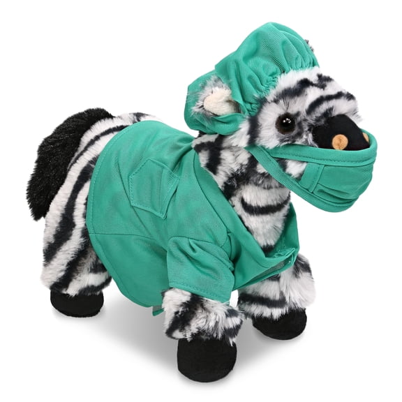 DolliBu Zebra Doctor Plush Toy - Super Soft Unicorn Doctor Stuffed Animal Dress Up with Cute Scrub Uniform and Cap Outfit - Fluffy Toy Plush Gift for Doctor, Nurse, Surgeon, Dentist - 9 Inches