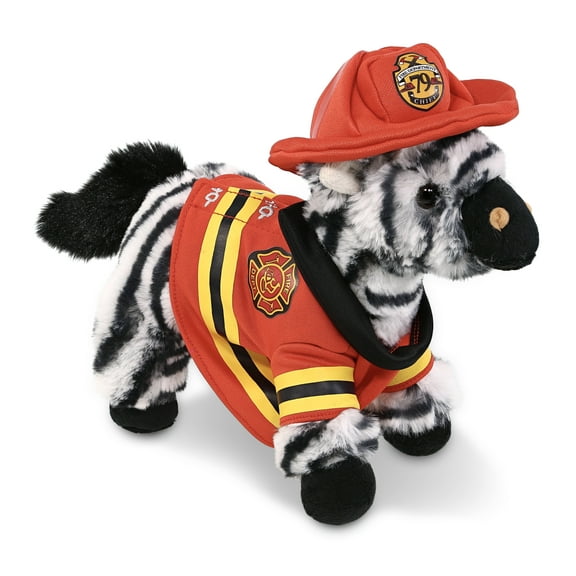 DolliBu Zebra Firefighter Stuffed Animal - Super Soft Zebra Fireman Toy with Red Fireman Costume Outfit and Fireman Hat, Cute Safari Life Stuffed Animal Fire Fighter Doll Plush Toy for Kids - 9 Inch