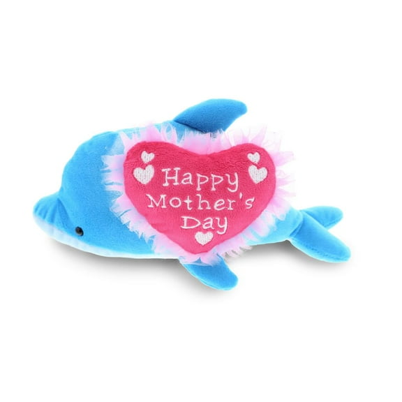 Dollibu Happy Mother's Day Stuffed Animal, Heart Message for best Mommy, Grandma, Wife, Step Mom, Mama - Cute Soft Adorable Sentiment Plush Teddy Bear - Surprise Present Gift Arrangement - Dolphin