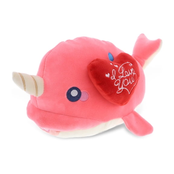 Dollibu I Love You Heart Pink Narwhal Plush - 11.75 inches