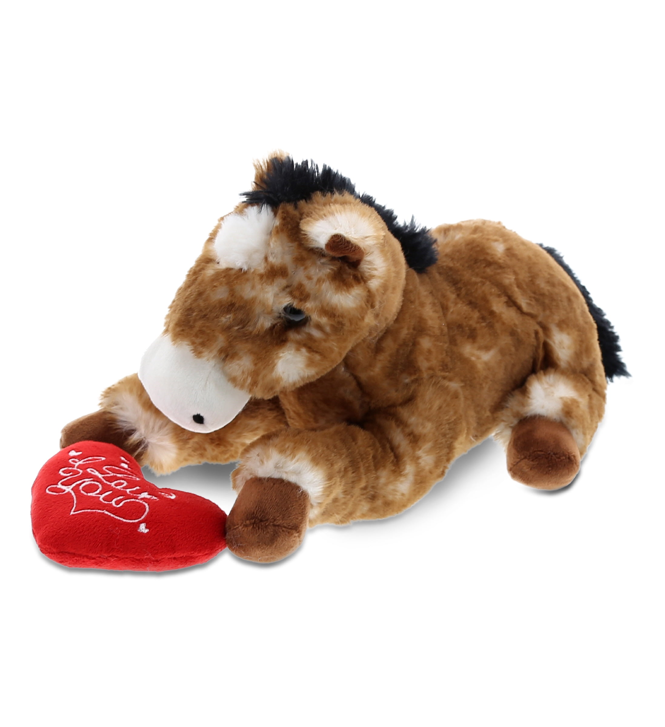 Dollibu I Love You Heart Sitting Brown Horse Plush - 10.5 inches