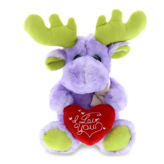 Dollibu I Love You Heart Sitting Purple Moose Plush - 12 inches