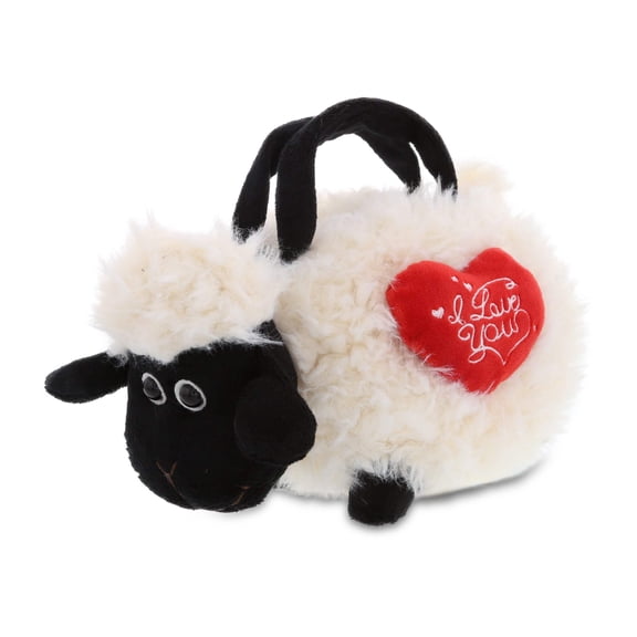 Dollibu I Love You Heart Super Soft Plush Black Nose Sheep Handbag - 7 inches