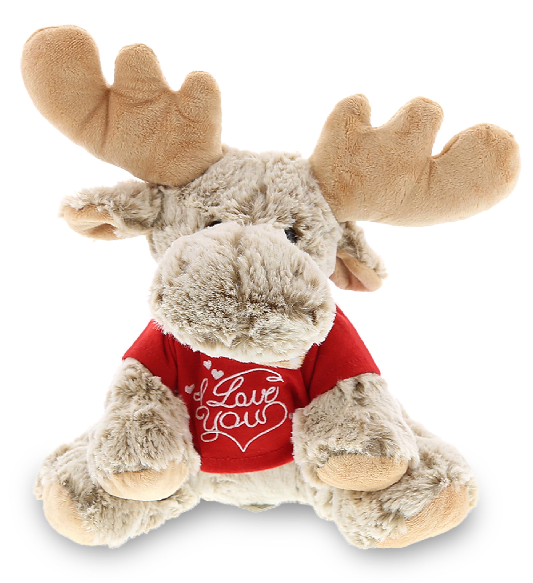 DolliBu I Love You Sitting Moose Plush – 10 Inch Brown Stuffed Animal With Red Heart, Valentine Gift