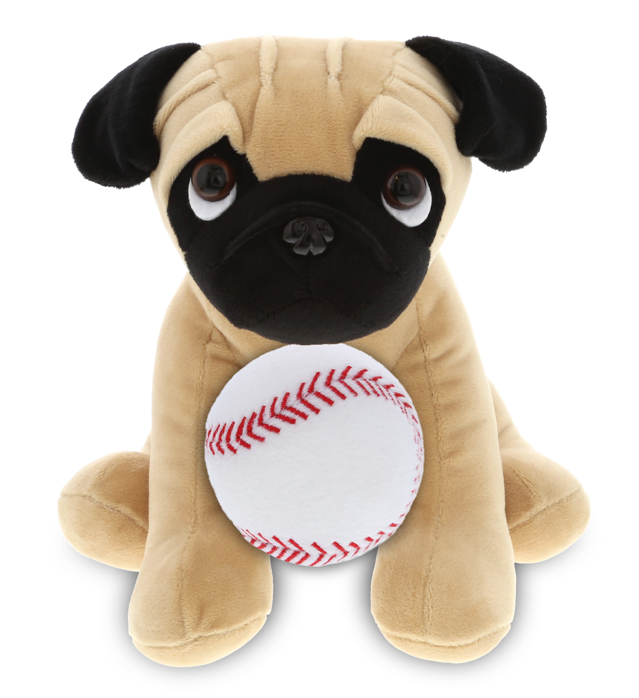 Dollibu Pug Dog Stuffed Animal With Baseball Plush - Soft Huggable Pug, Adorable Playtime Dog Plush Toy, Cute Pet Dog Gift, Super Soft Plush Doll Animal Toy For Kids And Adults - 8 Inches