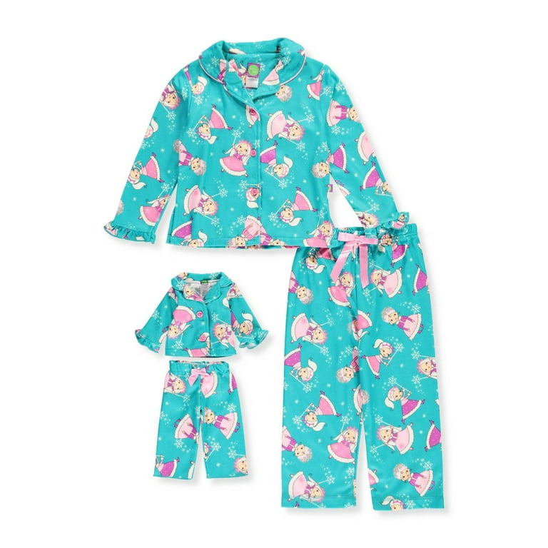 Dollie Me Little Girls 2 Piece Pajamas with Doll Outfit Sizes 4 6X teal multi 6 Little Girls Walmart