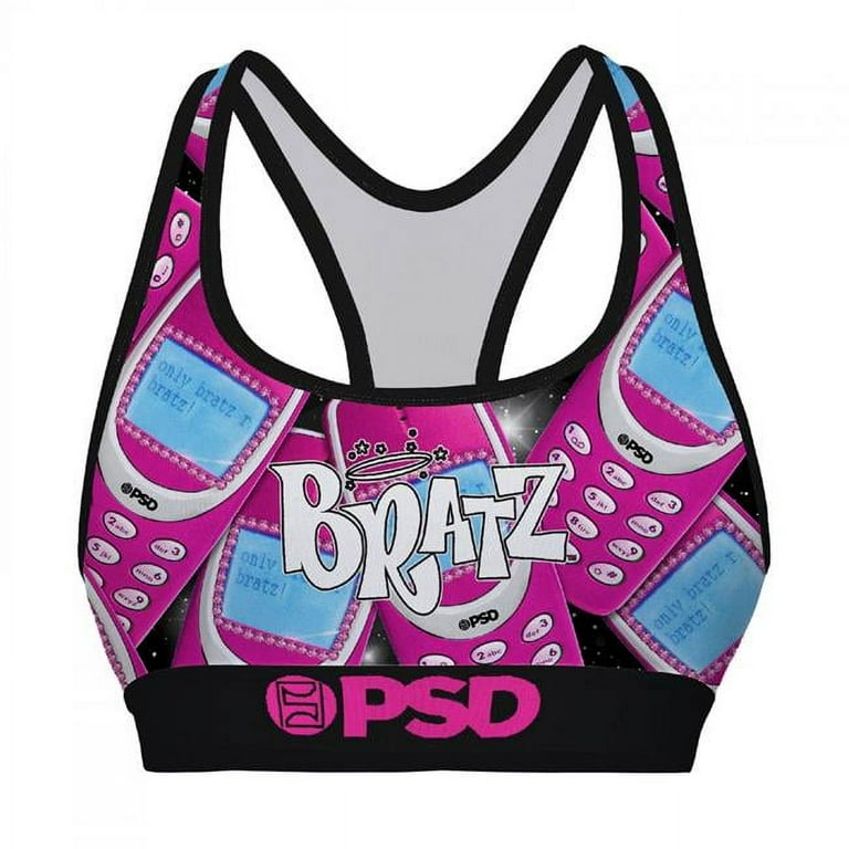 Dolls 853779-xlarge Bratz Hit My Cell PSD Sports Bra, Pink & Black