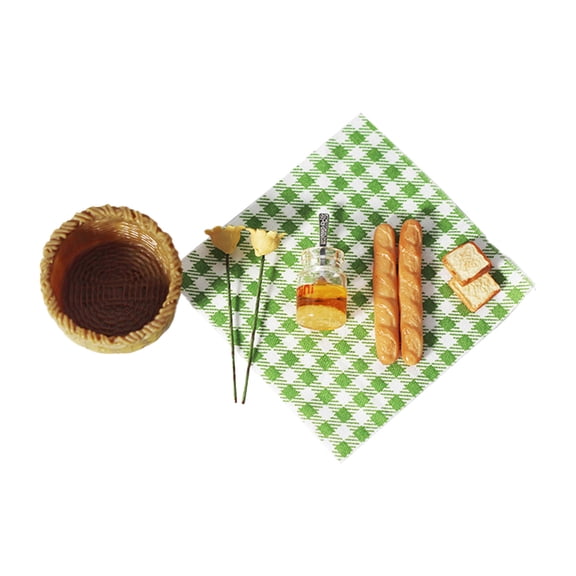 Dolls Accessories 1/12 Food Miniature Bread In Picnic Cloth Set for Dollhouse Decoration Toy Display Props Model Crafting,One Size,Green
