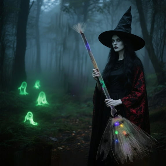 Dolls & Accessories 2025 Halloween Witch with LED Light for Props and Accessories - Illuminated Halloween Decorations for Parties and Celebrations