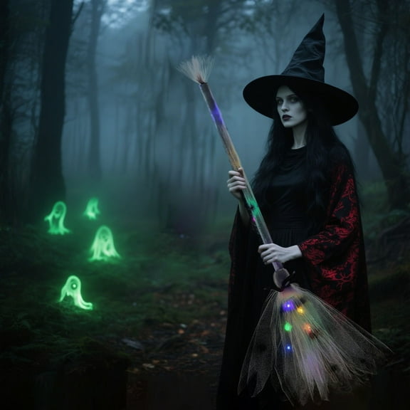 Dolls & Accessories 2025 Halloween Witch with LED Light for Props and Accessories - Illuminated Halloween Decorations for Parties and Celebrations