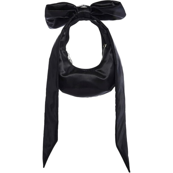 Dolls Kill Lady Royal Shoulder Bag by Sugar Thrillz – Satin Purse with Rhinestone Ribbon Handle & Heart Accent, One Size