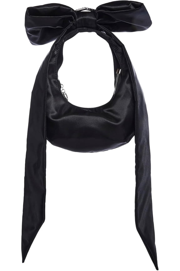 Dolls Kill Lady Royal Shoulder Bag by Sugar Thrillz – Satin Purse with Rhinestone Ribbon Handle & Heart Accent, One Size