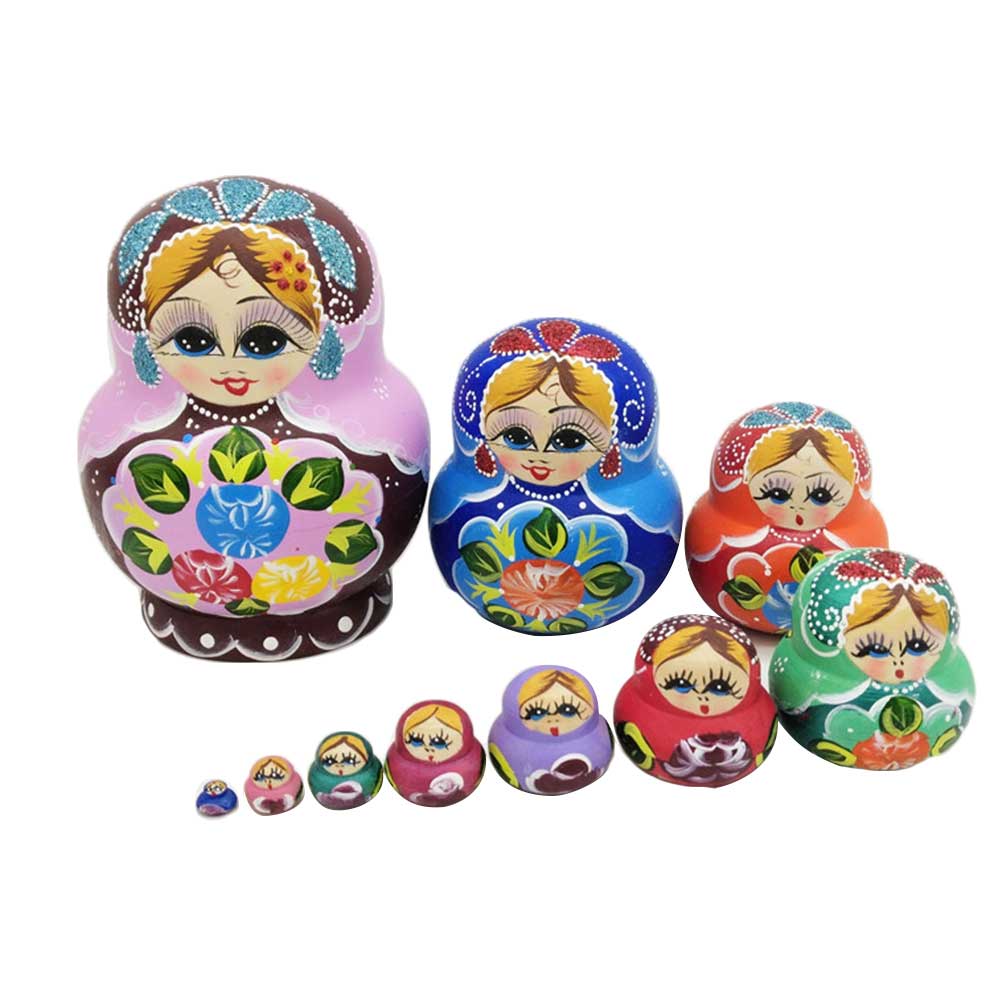 Dolls Russian Nesting Stackingwoodentoyskidsflower Babushka Authentic