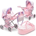 thumbnail image 1 of Dolls To Play Baby Doll Convertible Pram Stroller with Removable Bassinet Carrier, Adjustable Handle, Canopy & Storage Basket, Purple, 25 Inch, 1 of 7