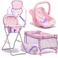 thumbnail image 1 of Dolls To Play Baby Doll Nursery Playset 4-Piece Set Bed Carrier High Chair Rocking Seat for 12-18 Inch Dolls, Kids Role Play Toy Purple, 1 of 8
