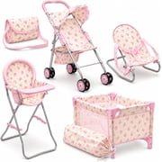 Dolls To Play Baby Doll Nursery Playset with Stroller, High Chair, Rocking Chair & Bed, Pink Floral Accessories Set