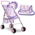 thumbnail image 1 of Dolls To Play Baby Doll Stroller with Canopy and Storage Basket, Foldable Toy Doll Buggy Carriage with Travel Diaper Bag, Purple, 1 of 6