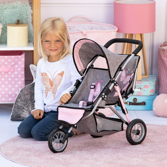 Dolls Twin 3 Wheel Jogger