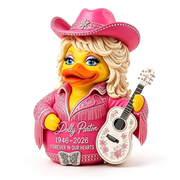 Dolly (1946–2026) Christmas,commemorative rubber duck,Exquisitely crafted rubber duck figurine,Styled as a country music singer,An ideal gift for music lovers.