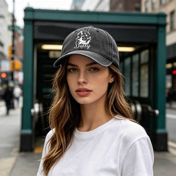 Dolly Baseball Hat Adjustable Trucker Baseball Cap Washed Denim Printed Baseball Cap For Men And Style Distressed Denim Hat With Curved Brim And Adjustable Strap One Size