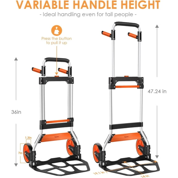 Dolly Cart, 309 lb Aluminum Folding Hand Truck with Swivel Handle - Heavy Duty Utility Dolly Foldable Trolley for Moving, Warehousing, Shopping and More
