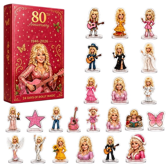 Dolly Christmas Advent Calendar 2026, 80th Anniversary 24 Acrylic Standing Charms, 24-Day Christmas Vacation Countdown Blind Box, Stocking Stuffer Gift for Fans