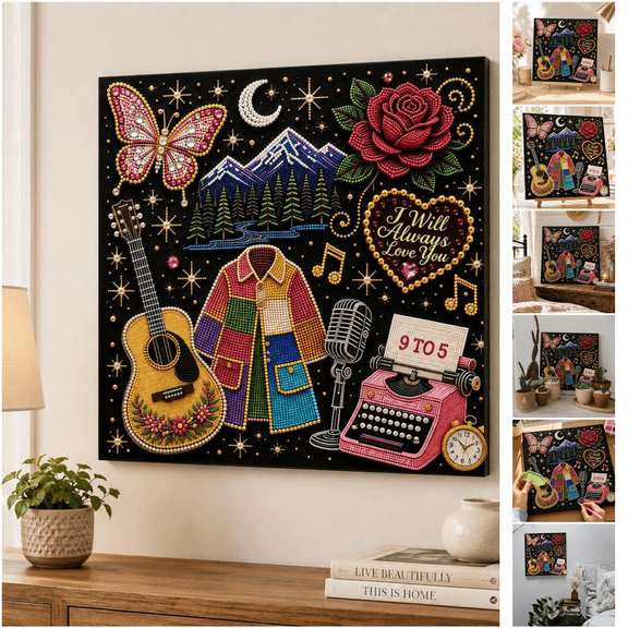 Dolly Country Music DIY Bead Art Kit, DIY Diamond Painting Art Kit Memorial Keepsake Music Lover, Special Shaped Bead Mosaic Decor