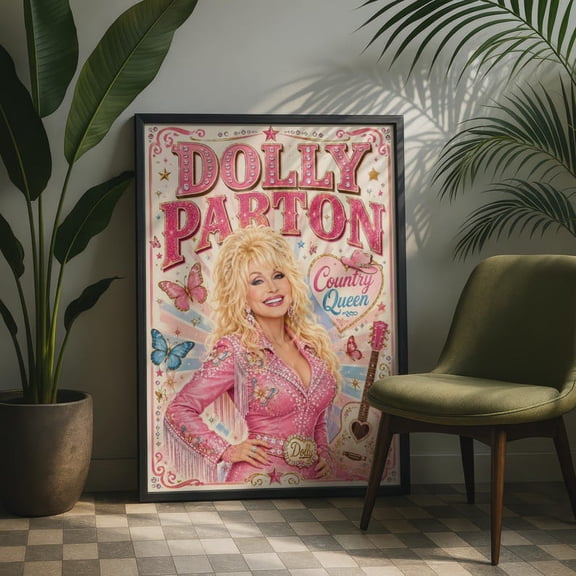 Dolly Country Queen Pink Glitter Country Music Wall Art Unframed Poster