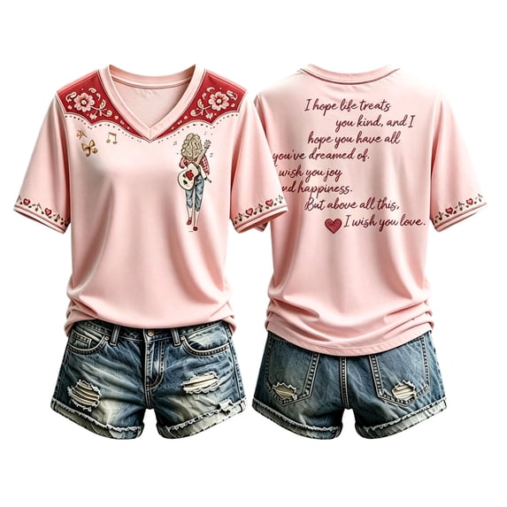 Dolly Doll T-shirt Classic Graphic Tee for Women Graphic Dolly T-shirts Short Sleeve V Neck Tops for Country Music Lovers,(XXXL)