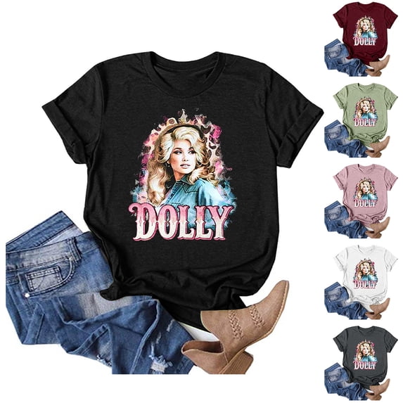 Dolly Doll Shirt Unisex Casual Short Sleeve Top, Vintage Country Music Tribute T‑Shirt Parton Memorial Tee For Fans Classic Graphic Tee Memorial Gift Apparel