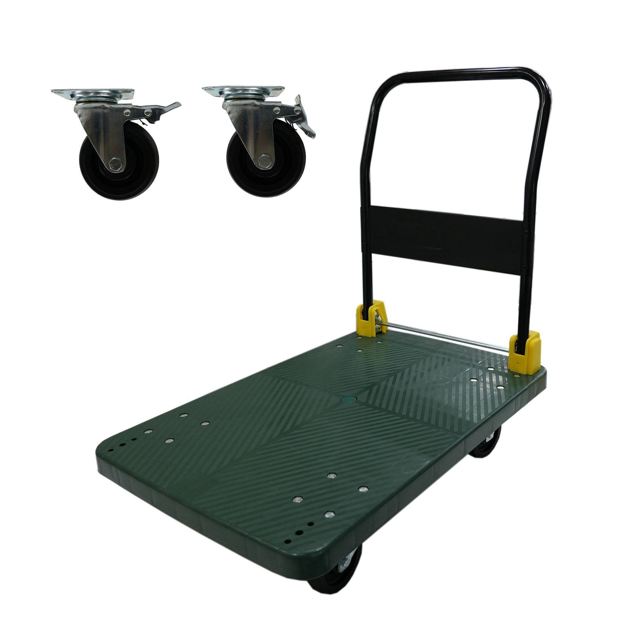 Dolly, Foldable Platform Push Hand Truck Cart, 440 lbs. Weight Capacity, 2 Swivel Brake Wheels, Green Hand Truck,Metal Furniture Dolly, Auto Parts & Transport Hand Trucks & Dollies