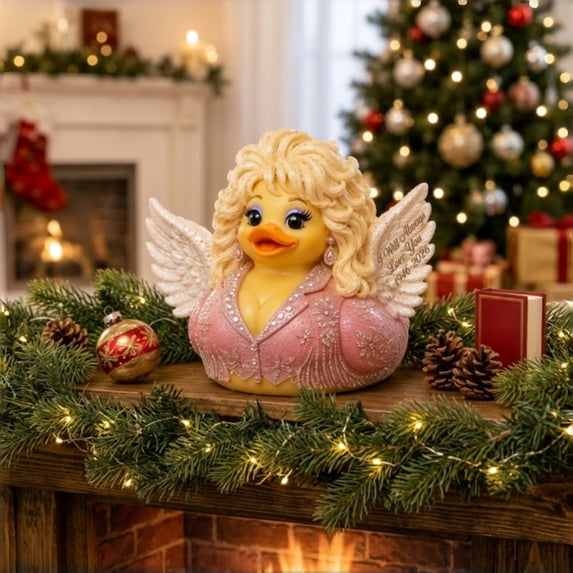 Dolly Glam Country Star Resin , Collectible Bath with Big Blonde Wig & Red Dress, Novelty Desktop Ornament, Fun Gift for Dolly Fans
