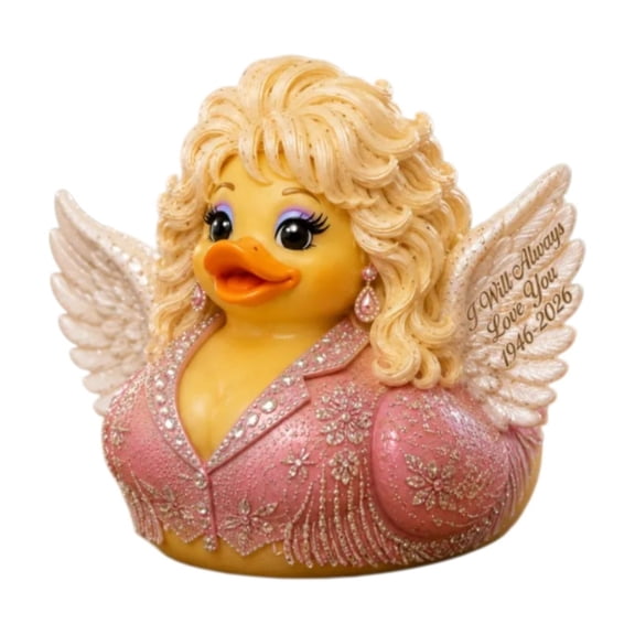 Dolly Glam Country Star Resin Duck, Collectible Bath Duck with Big Blonde Wig & Red Dress, Novelty Desktop Ornament, Fun Gift for Dolly Fans