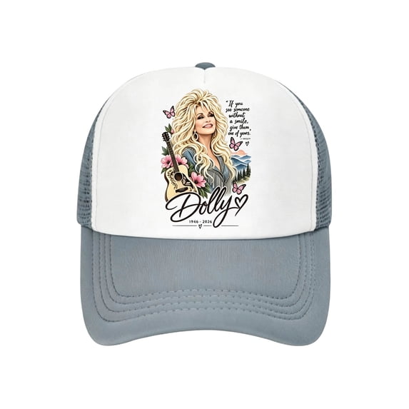 Dolly In Loving Memory Trucker Hat, 1946‑2026 Portrait Quote Graphic Adjustable Baseball Cap for Country Music Fans One Size