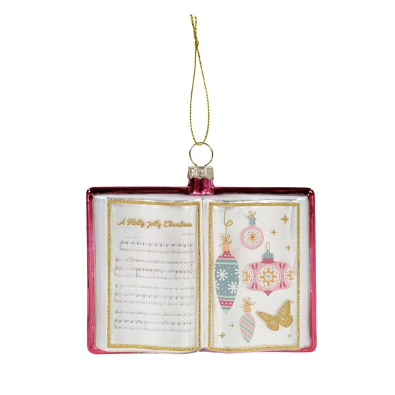 DollyInspired Glass Book Ornament Pink Holiday Music Decoration