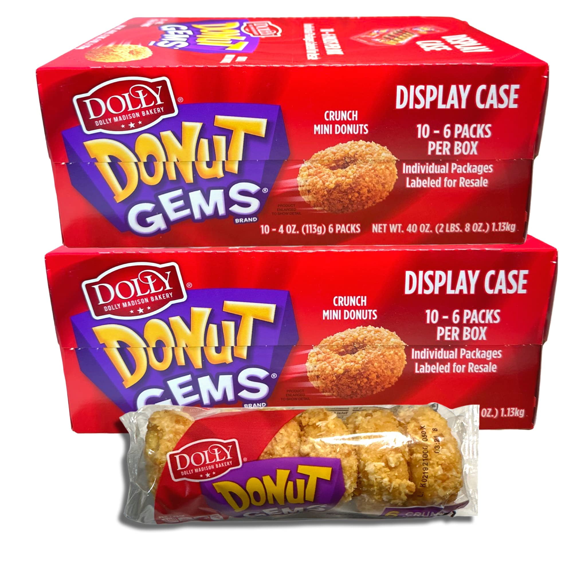 Dolly Madison Crunch Donut Gems Mini Donuts Bulk Value Pack 20 Packs (120 Donuts