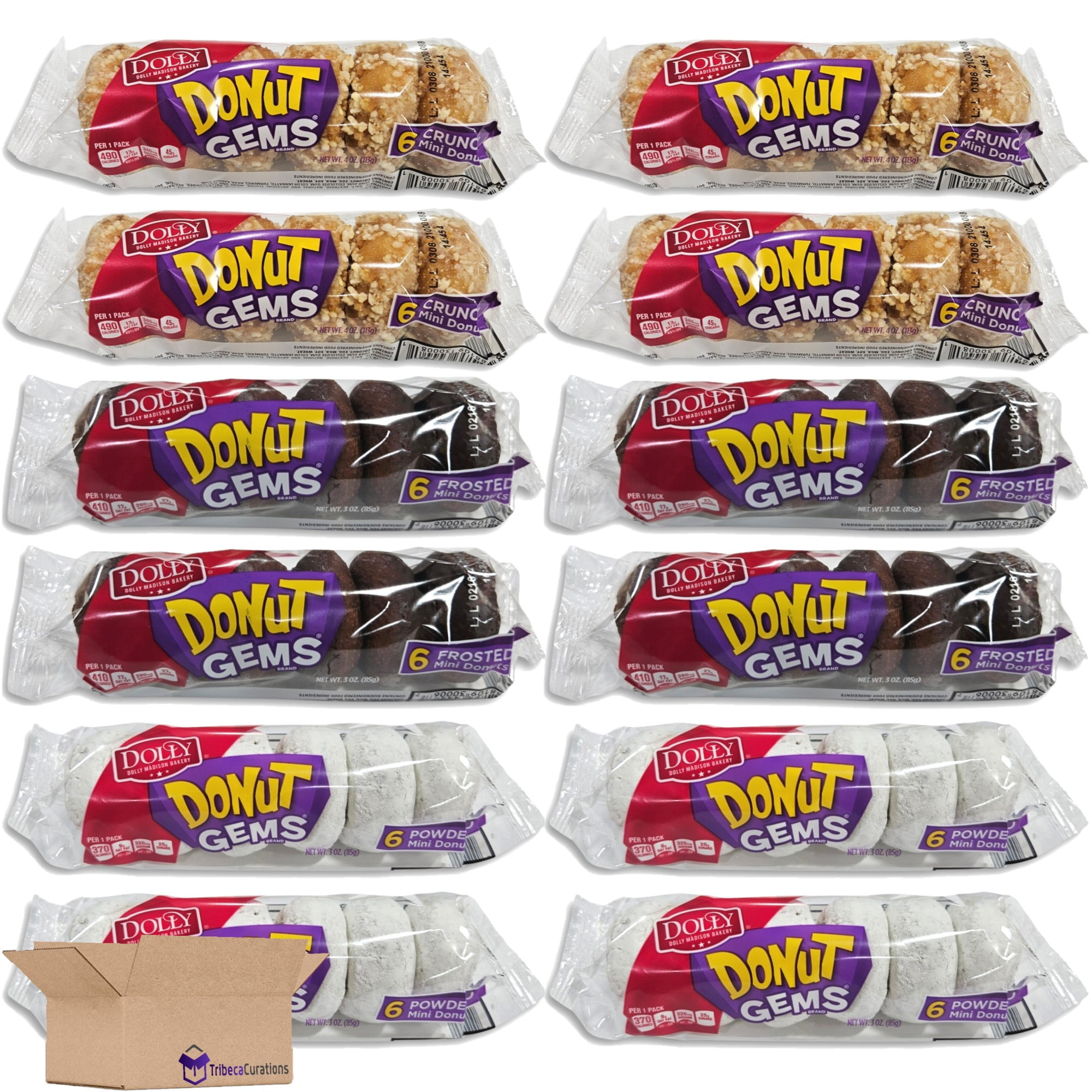 Dolly Madison Donut Gems Mini Donuts Variety Pack 12 Packs (72 Donuts)