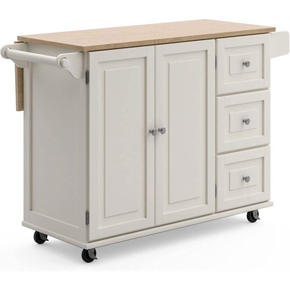 Dolly Madison Off-White Mobile Kitchen Island Cart with Wood Drop Leaf Breakfast Bar