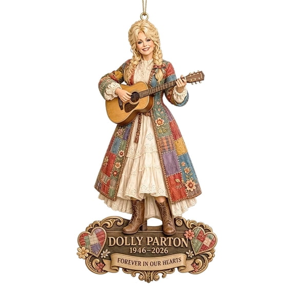 Dolly Memorial Hanging Ornament, Vintage 2D Flat Acrylic Guitar Player Pendant for Holiday Home Decoration, Christmas Tree Holiday Decor for Country Music Fans Music Lovers