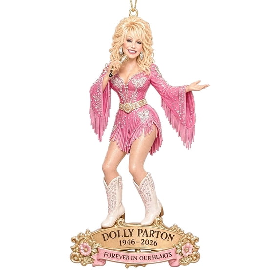 Dolly Memorial Hanging Ornament, Vintage 2D Flat Acrylic Singer Player Pendant with Microphone for Holiday Home Decoration, Christmas Tree Holiday Decor for Country Music Fans Music Lovers