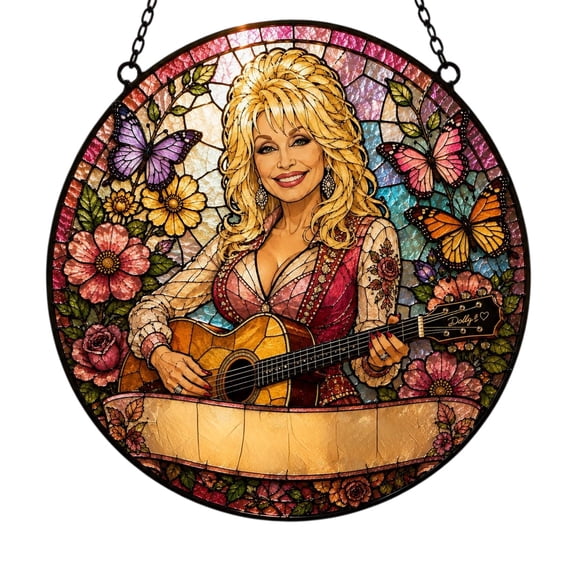 Dolly Memorial Stained Glass Suncatcher, 2D Acrylic Western Country Music Queen Sun Catcher Window Hanging, Dolly Tribute Keepsake, Memorial Country Music Theme Home Decor