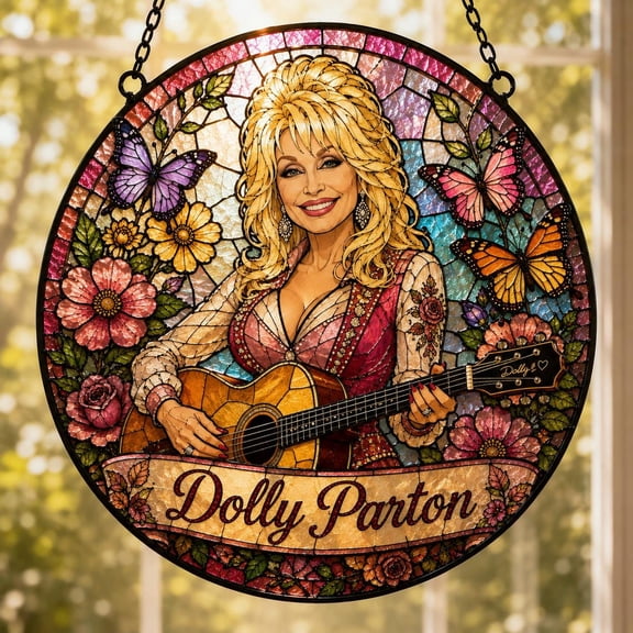 Dolly Memorial Stained Glass Suncatcher, Western Country Music Queen Sun Catcher Window Hanging, Dolly Tribute Keepsake, Dolly Home Décor Gift For Fan