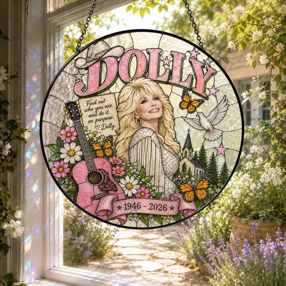 Dolly Memorial Stained Glass Suncatcher, Western Country Music Queen Sun Catcher Window Hanging, Dolly Tribute Keepsake, Dolly Home Décor Gift For Fan
