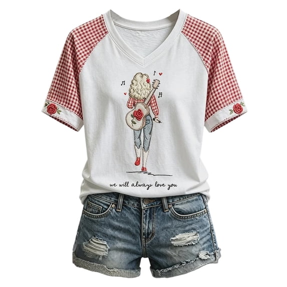 Dolly Memorial T-Shirt, Parton Country Music Tee Stylish Printed Tops Women Lightweight Everyday Tee With Unique Artwork And Soft Breathable