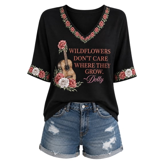 Dolly Memorial T-Shirt, Parton Country Music Tee Women Versatile V Neck 3/4 Sleeve Casual T Shirt