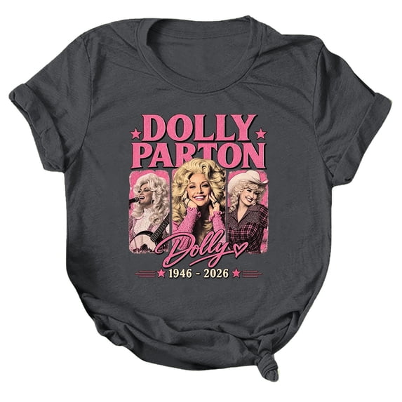 Dolly Music Parton Memorial T-Shirt for Women, Retro Country Music Casual Tops O-Neck Short Sleeve T Shirt