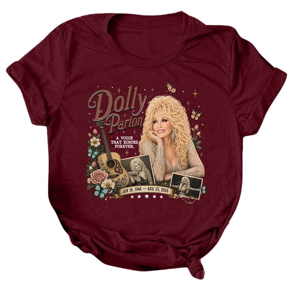 Dolly Music Parton Memorial T-Shirt for Women, Retro Country Music Casual Tops O-Neck Short Sleeve T Shirt